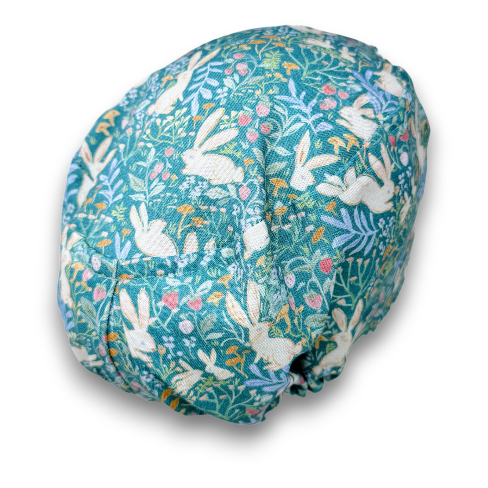 Euro scrub cap for women. Bunny Garden European satin lined surgical cap by Paradise Caps. Easter.