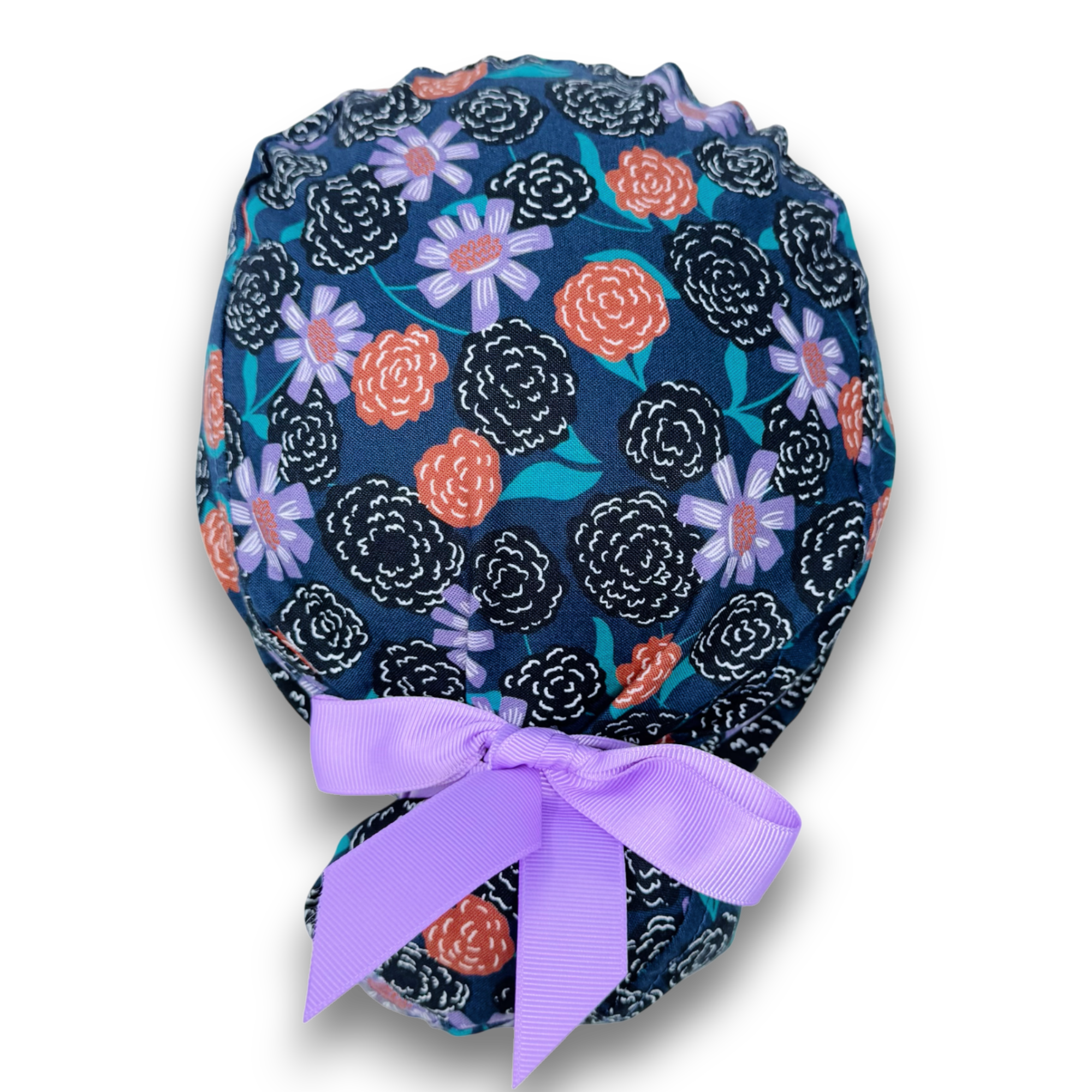 Flower Euro scrub cap with ties for Women by Paradise Caps. Euro PLUS style.
