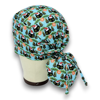 Christmas Cat Ponytail scrub cap for women with satin lined option by Paradise Caps.