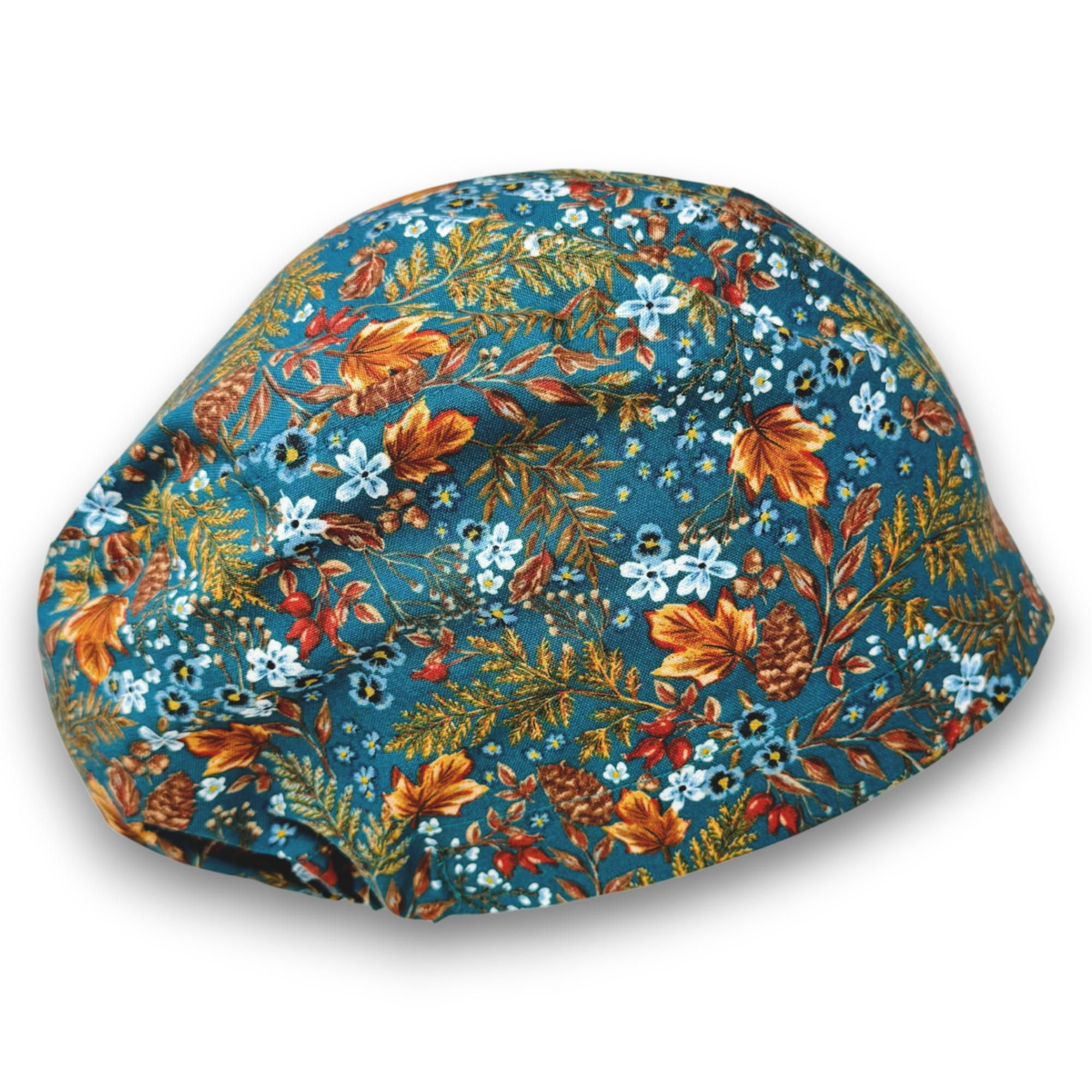 Floral leaves Euro Scrub Cap for Women with Satin Lined Option by Paradise Caps.