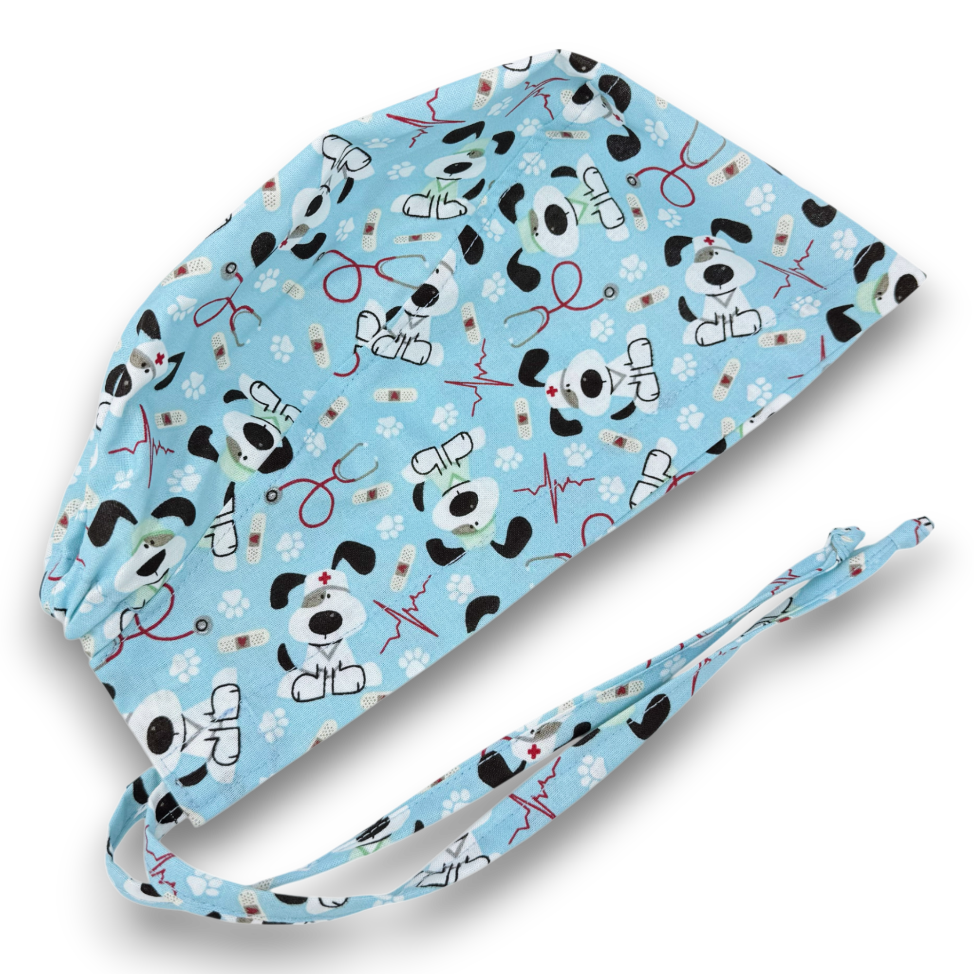 Dog Skull tie-back style surgical scrub cap by Paradise Caps.