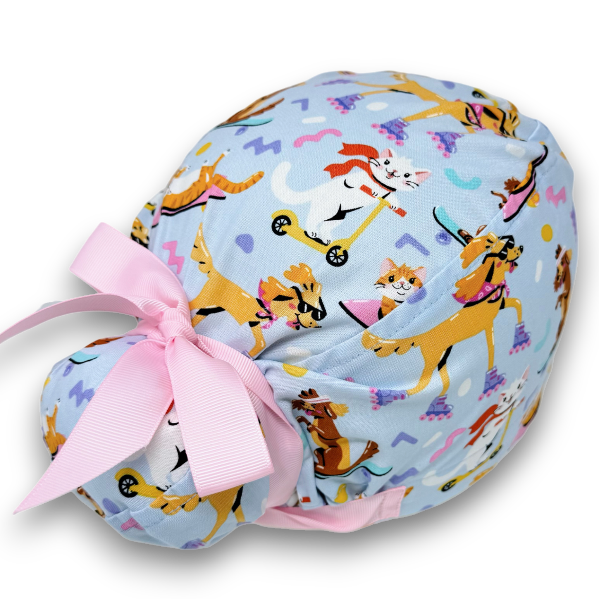 Dog Euro scrub cap with ties for Women, Cat European Surgical cap with Satin Lined Option by Paradise Caps. Euro PLUS style.