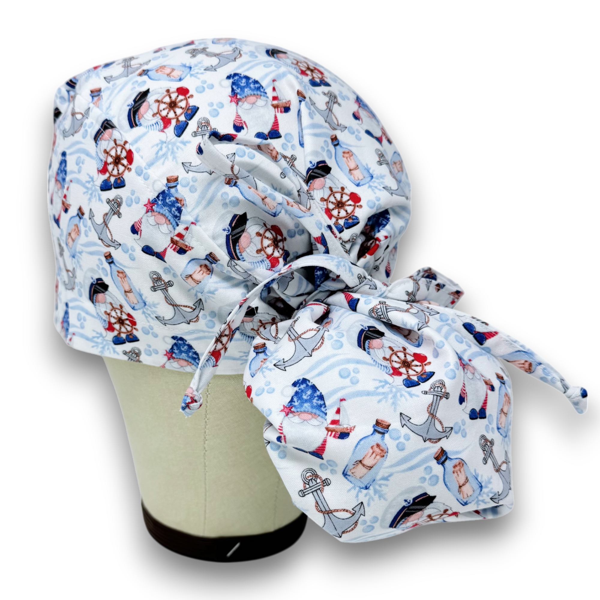 Gnome Ponytail scrub cap for women with Satin Lined by Paradise Caps.