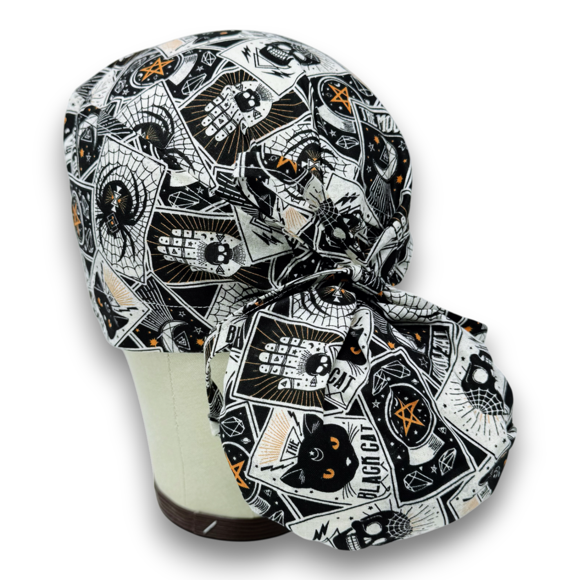 Halloween Ponytail scrub cap for women with satin lined option by Paradise Caps.