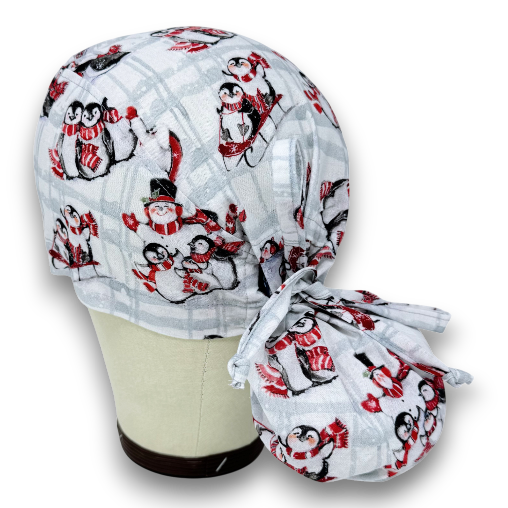 Penguin Ponytail scrub cap for women with satin lined option by Paradise Caps.