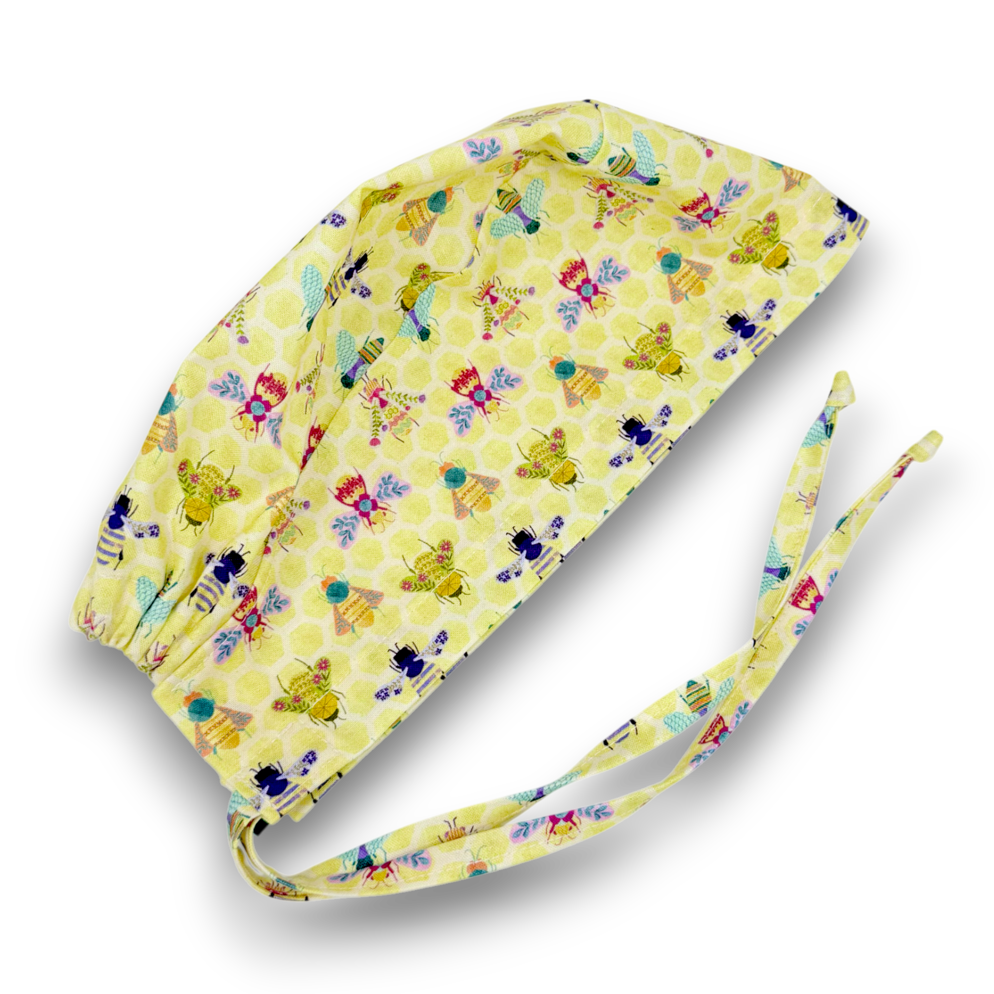 Bee Skull tie-back style surgical scrub cap for men by Paradise Caps.
