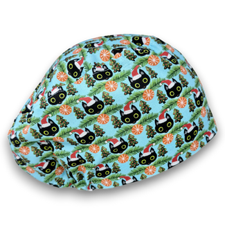 Christmas Cat Euro Scrub Cap for Women with Satin Lined Option by Paradise Caps.