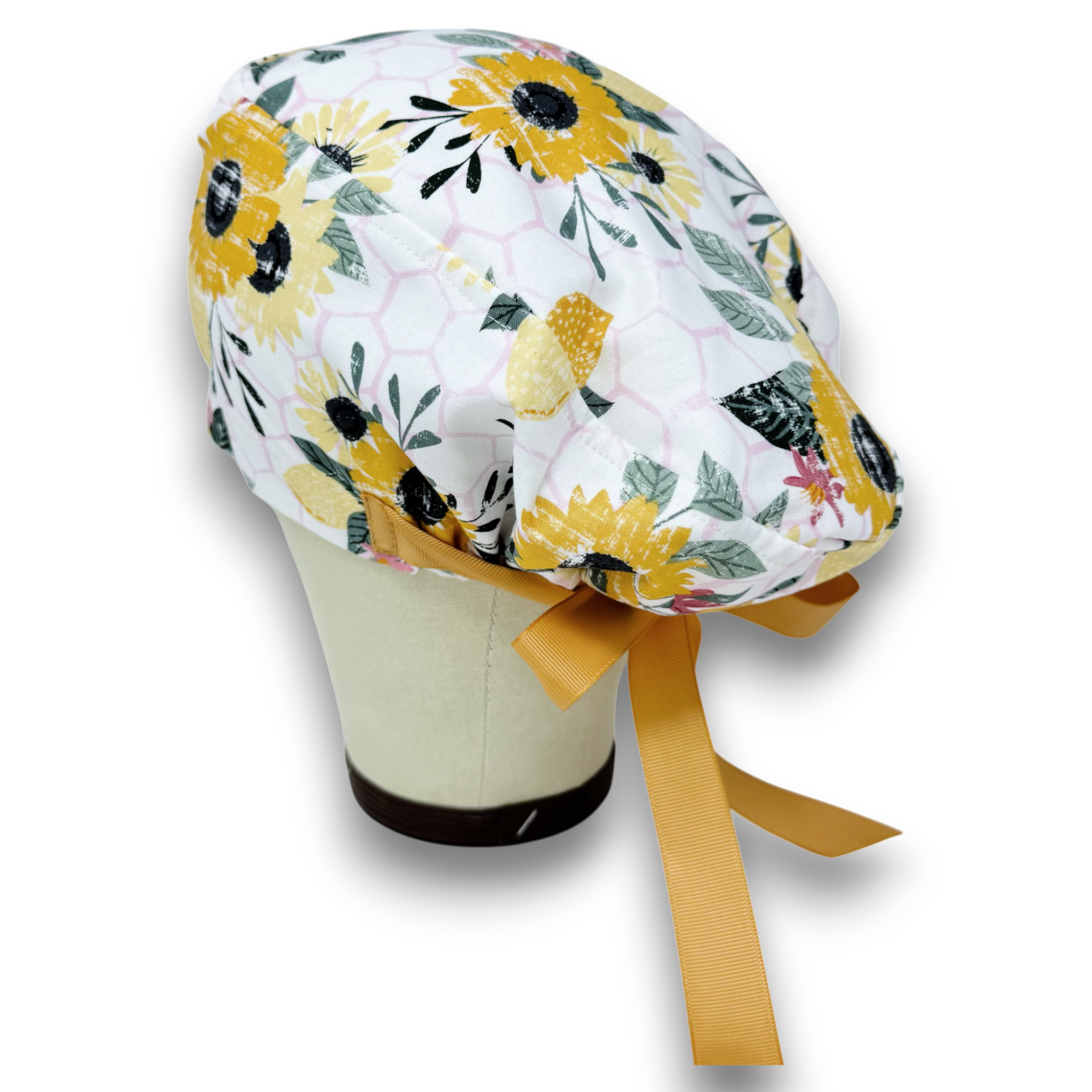 Sunflower Euro scrub cap with ties for Women by Paradise Caps. Euro PLUS style.