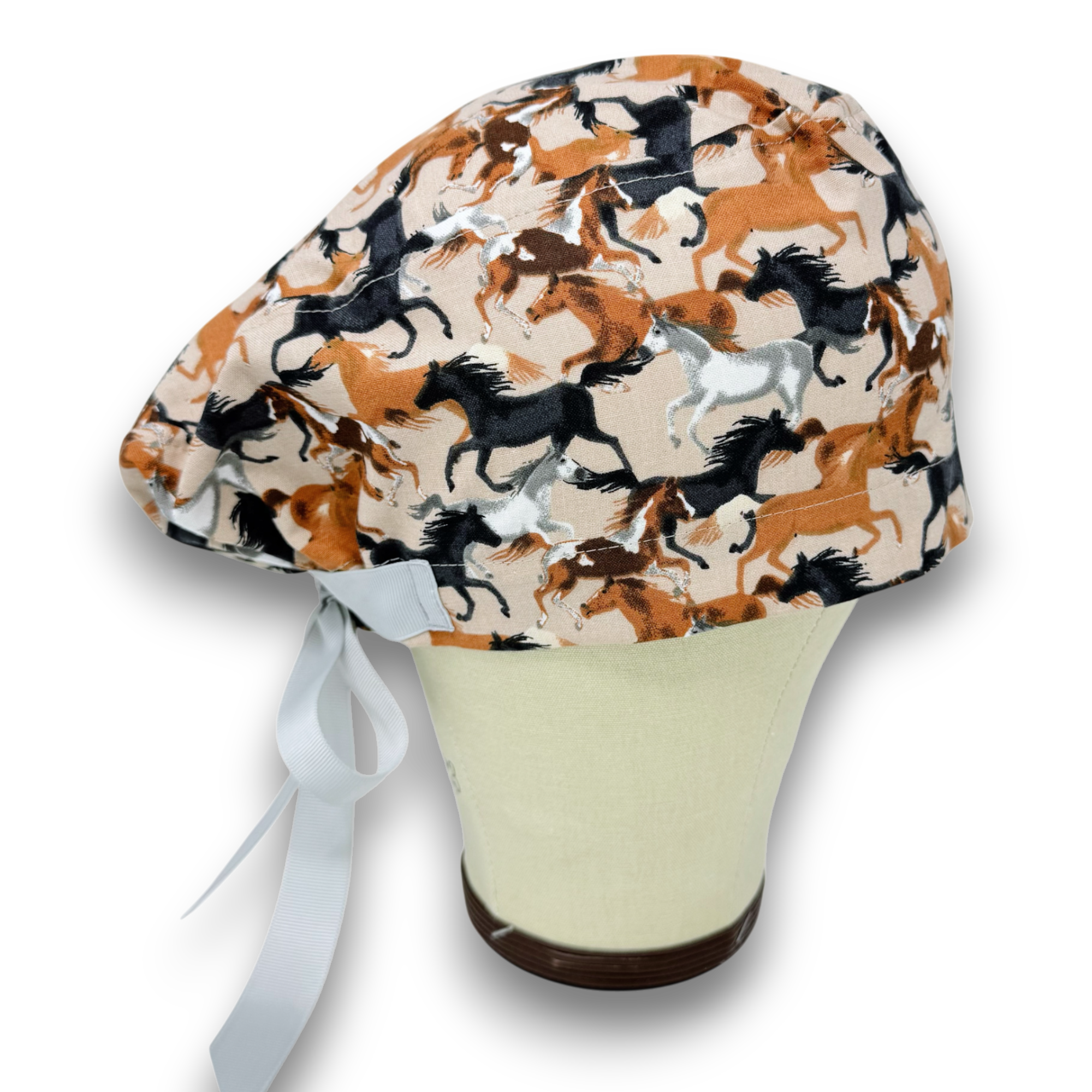 Horse Euro scrub cap with ties for Women by Paradise Caps. Euro PLUS style.