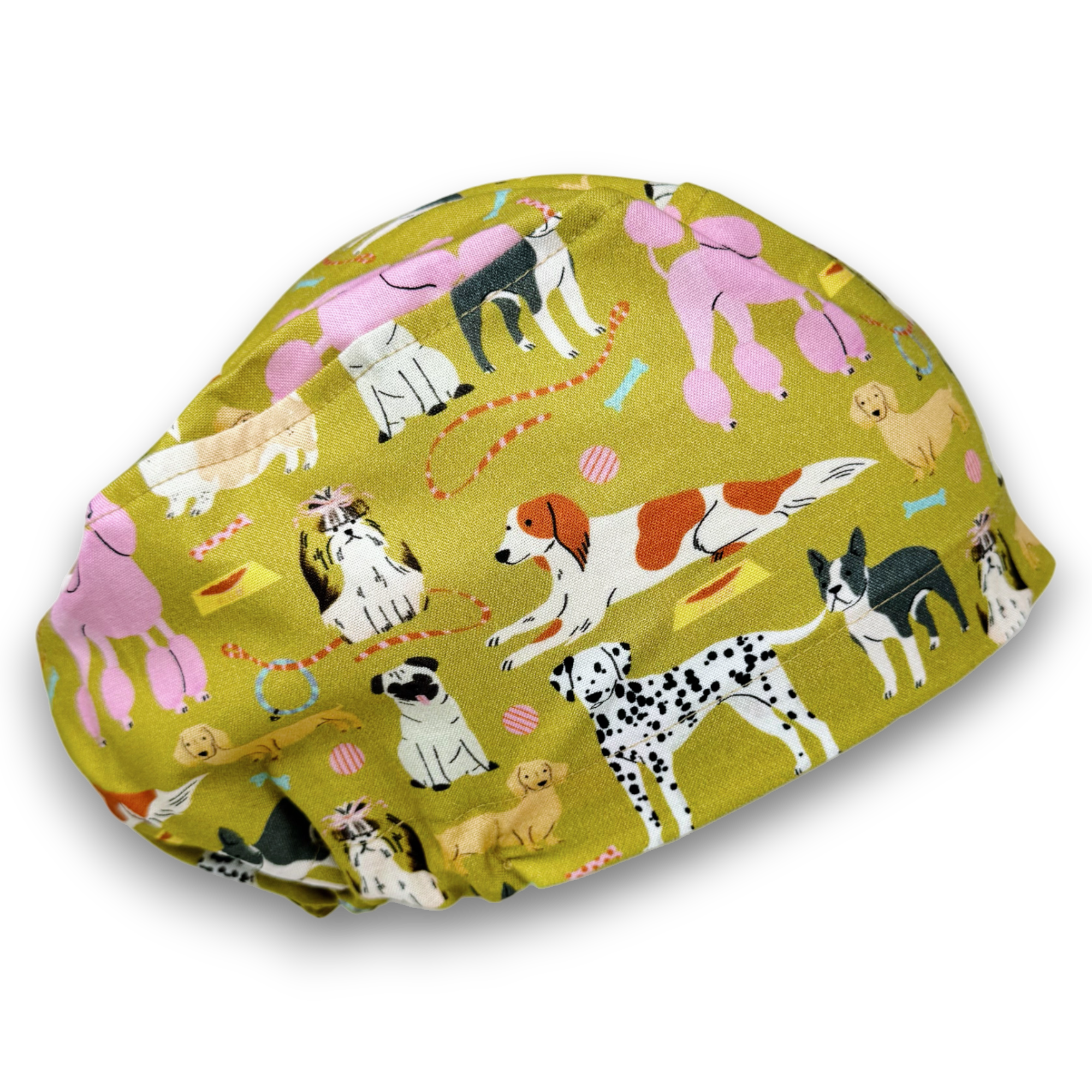 Dog Euro scrub cap for women, Funny surgical cap with satin lined by Paradise Caps.