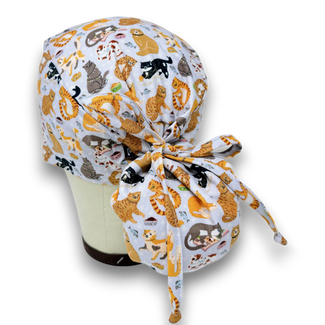 Cat Ponytail scrub cap for women with satin lined option by Paradise Caps.