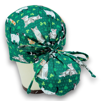 St. Patrick’s Day Ponytail scrub cap for women with satin lined option by Paradise Caps.