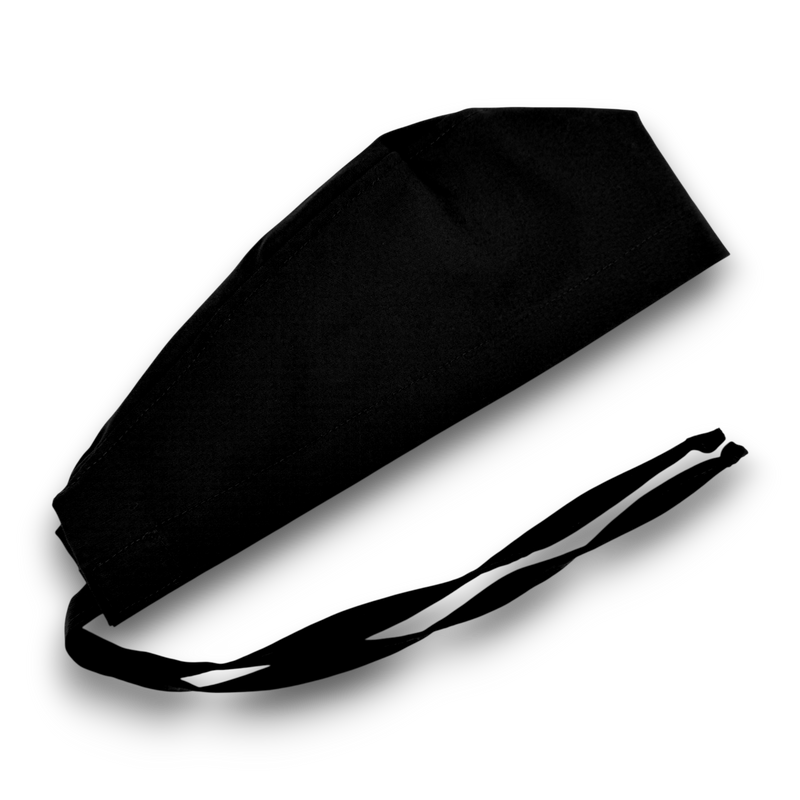 Solid black Regular surgical scrub cap with matching fabric back ties