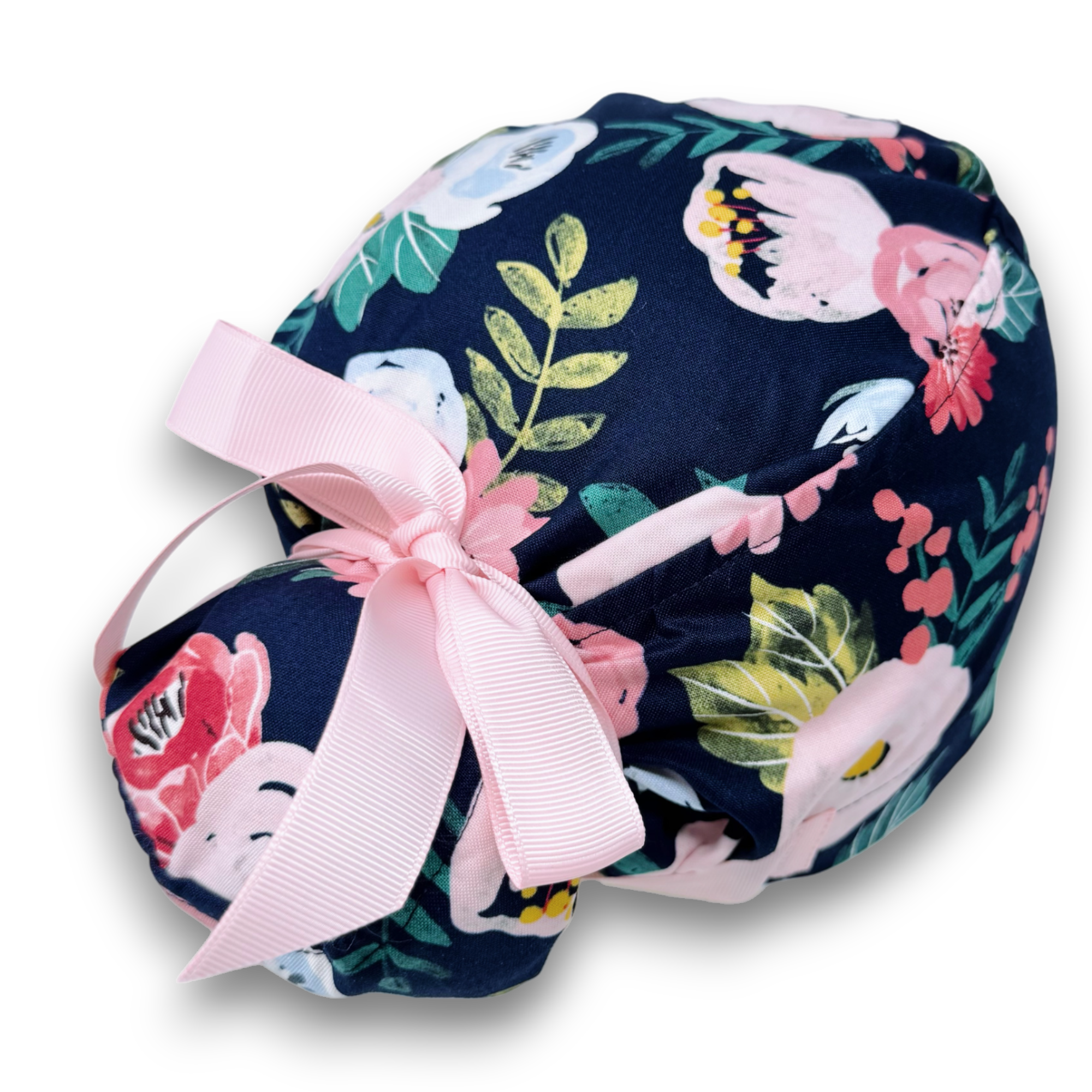 Flower Euro scrub cap with ties for Women by Paradise Caps. Euro PLUS style.