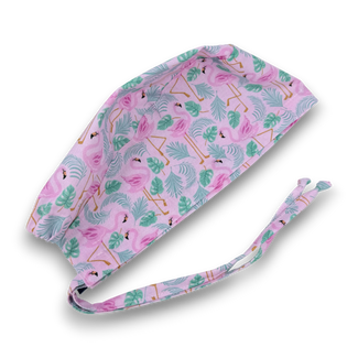 Surgical scrub cap. Flamingo tie back scrub hat by Paradise Caps.