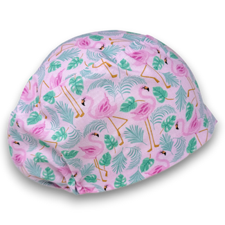 Women's Euro scrub cap. Flamingo surgical hat with satin lined by Paradise Caps.