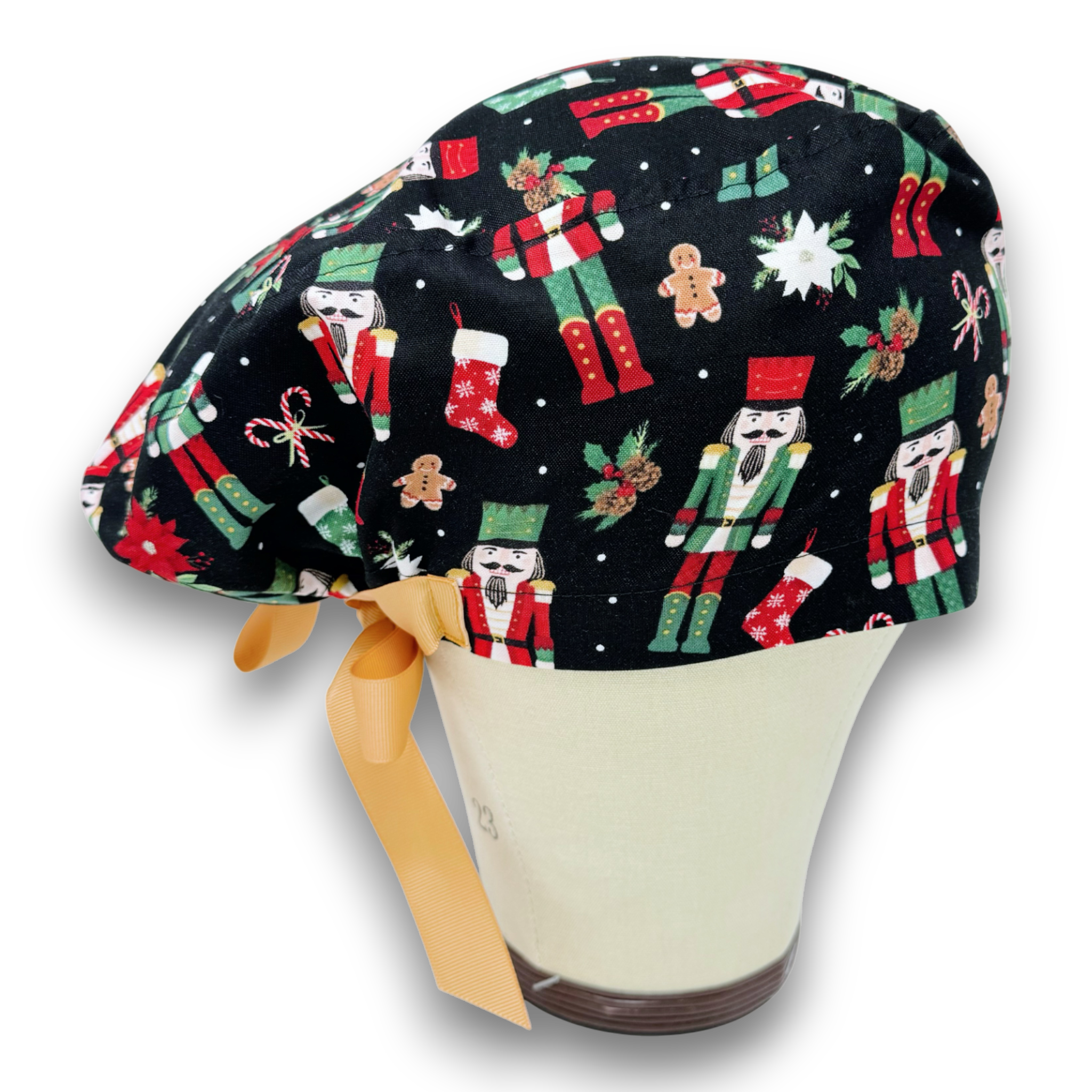 Christmas Nutcracker Euro scrub cap with ties for Women by Paradise Caps. Euro PLUS style.