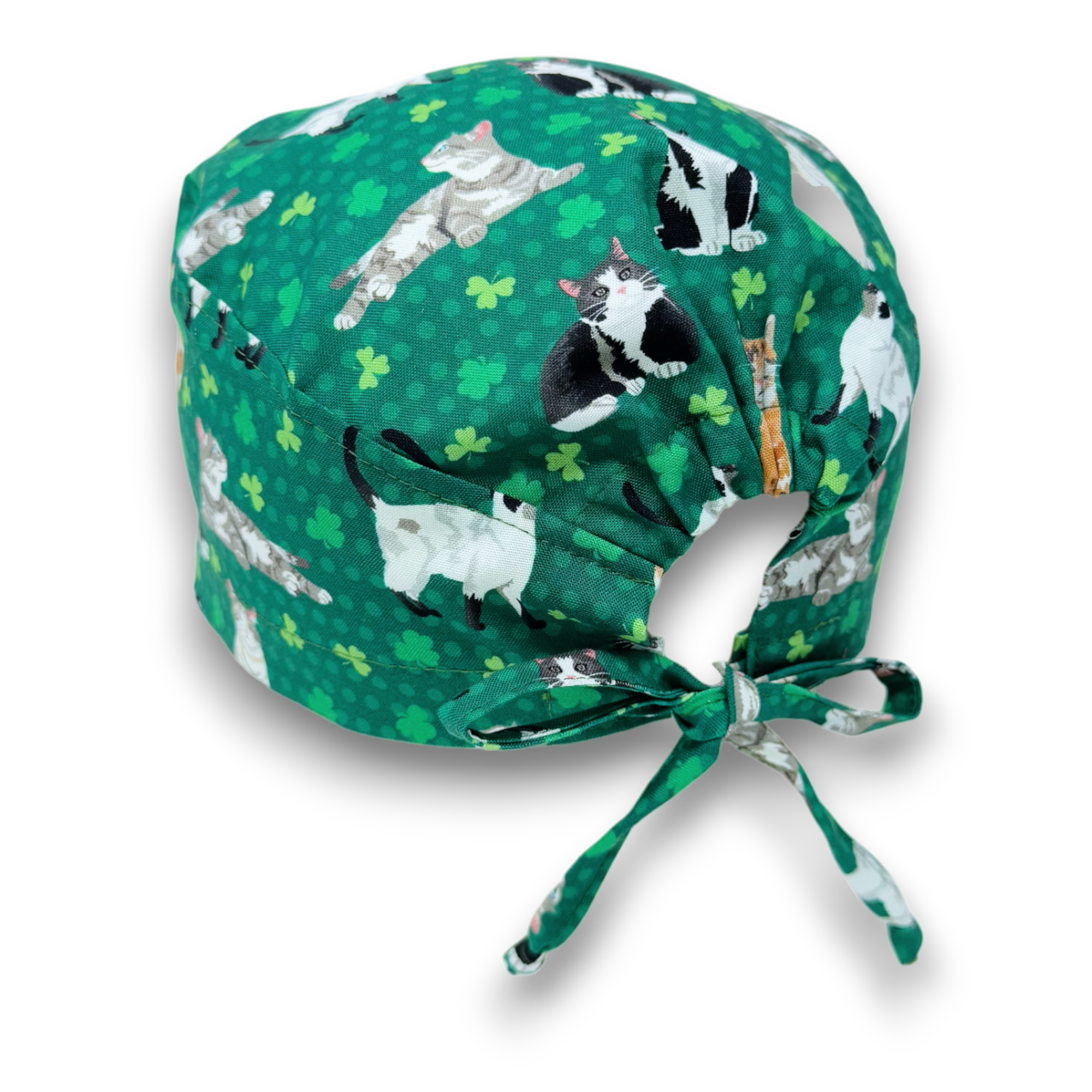 St. Patrick’s Day Skull tie-back style surgical scrub cap by Paradise Caps.
