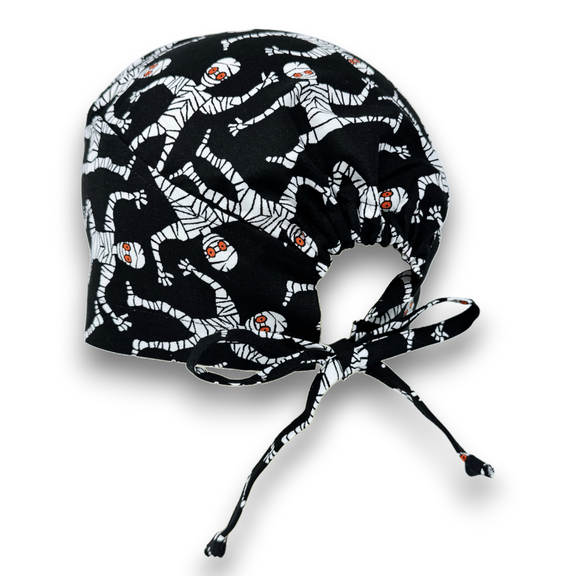 Mummy Skull tie-back style surgical scrub cap by Paradise Caps.