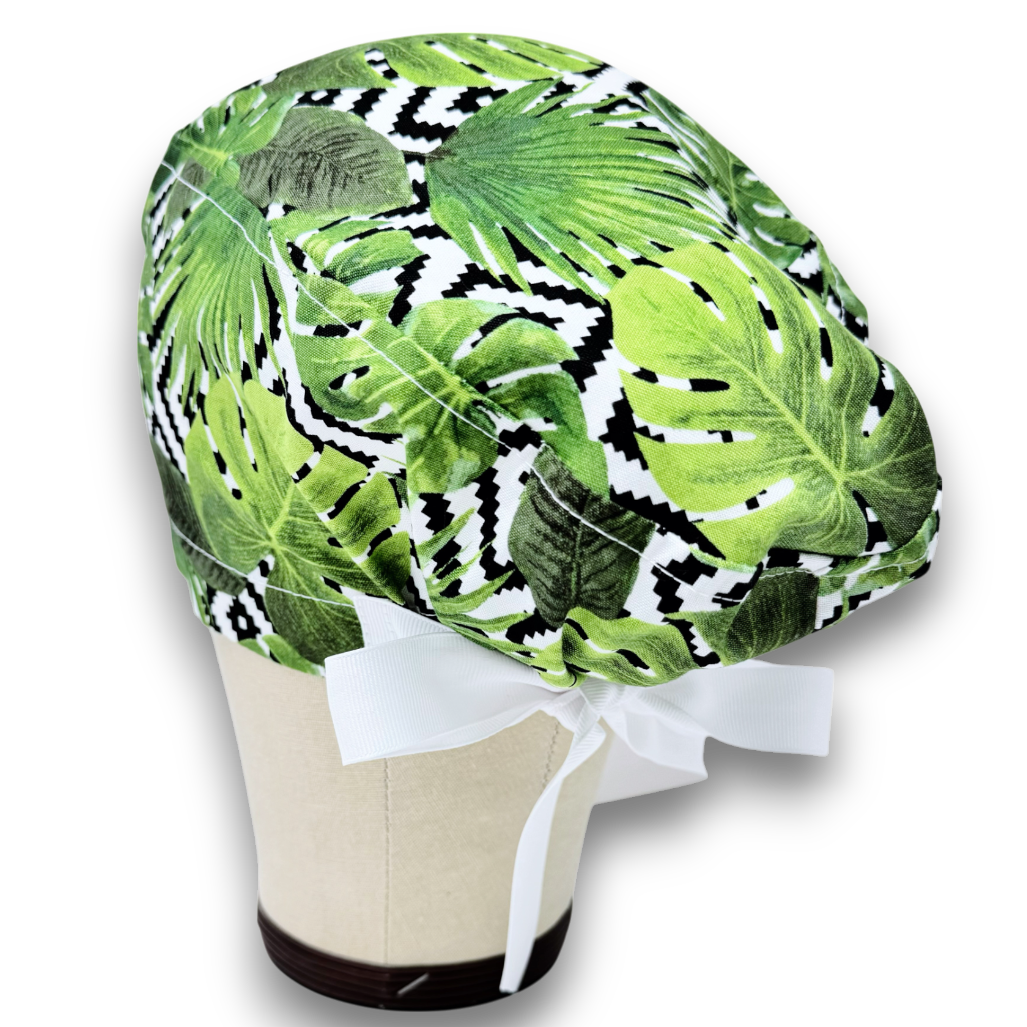 Monstera Euro scrub cap with ties for Women by Paradise Caps. Euro PLUS style.