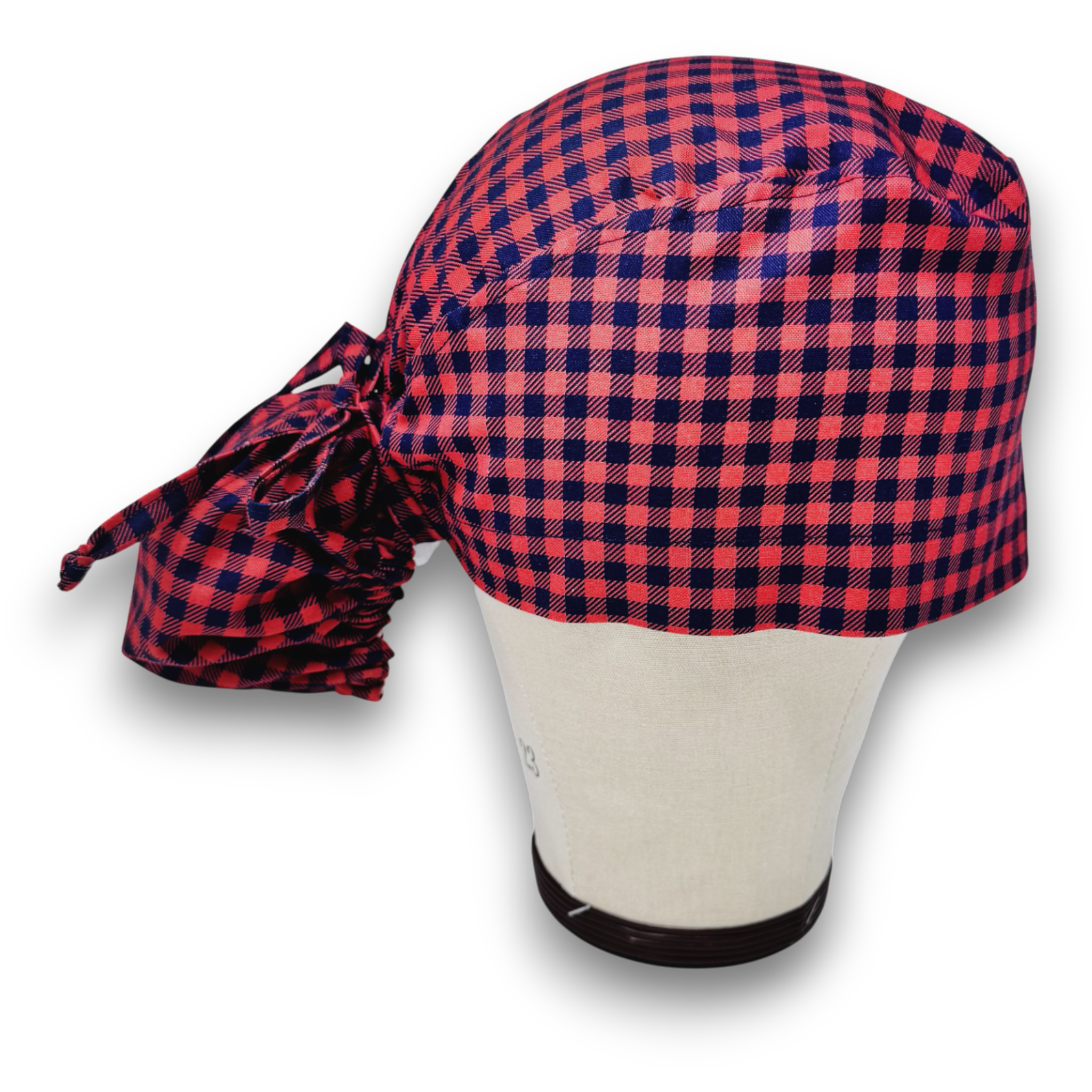 Christmas Plaid Ponytail scrub cap for women with satin lined option by Paradise Caps.