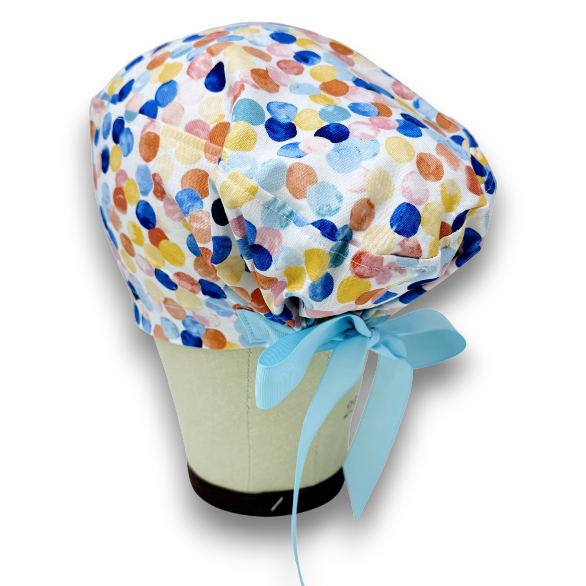 Dots Euro scrub cap with ties for Women by Paradise Caps. Euro PLUS style.