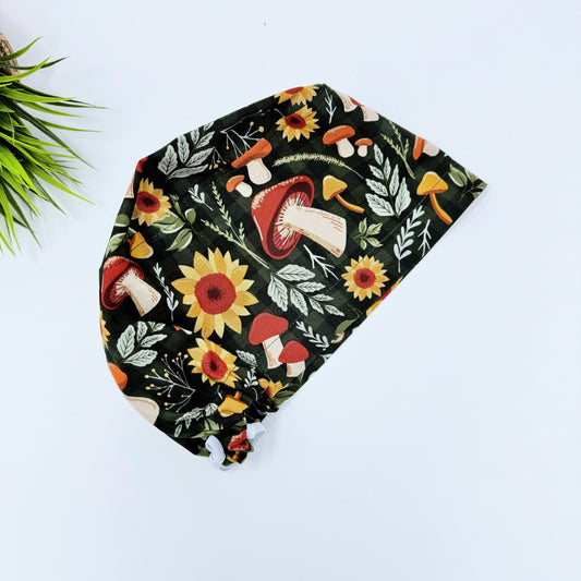 Fall flowers Euro Scrub Cap for Women, Surgical cap Satin Lined Option