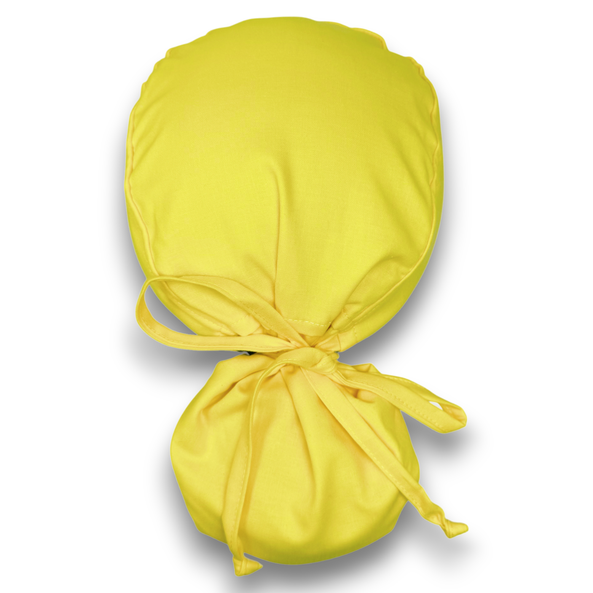 Solid yellow Ponytail scrub cap for women with satin lined option by Paradise Caps.
