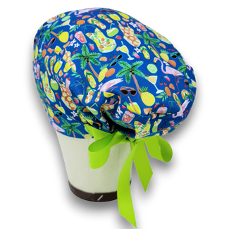 Summertime Euro scrub cap with ties for Women by Paradise Caps. Euro PLUS style.