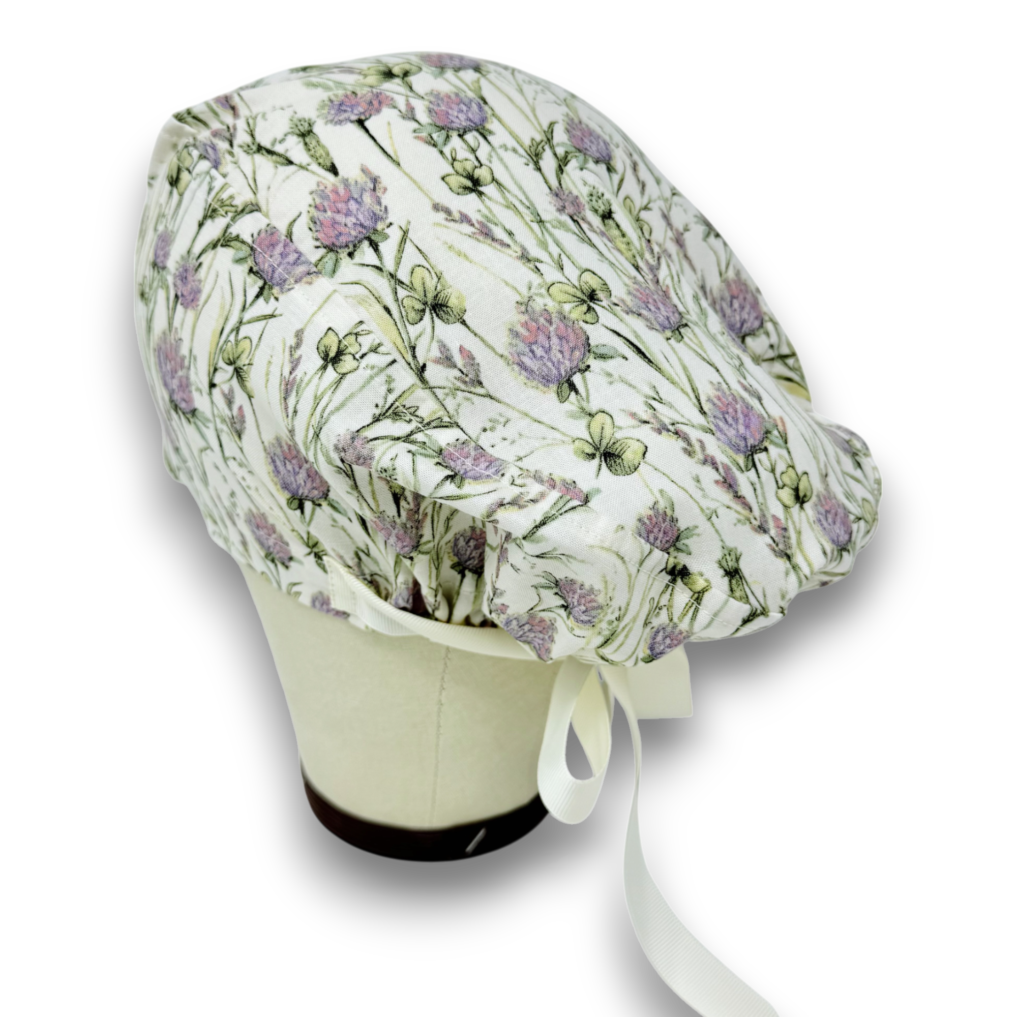 Clover Meadow Euro scrub cap with ties for Women by Paradise Caps. Euro PLUS style.
