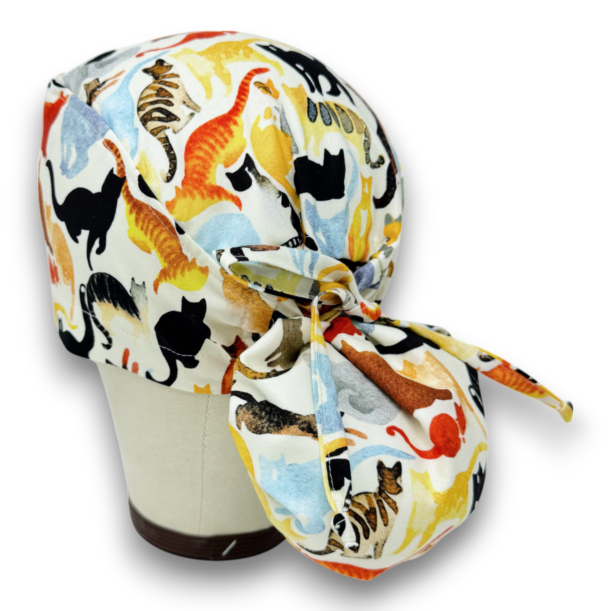 Cat Ponytail scrub cap for women with satin lined option by Paradise Caps.