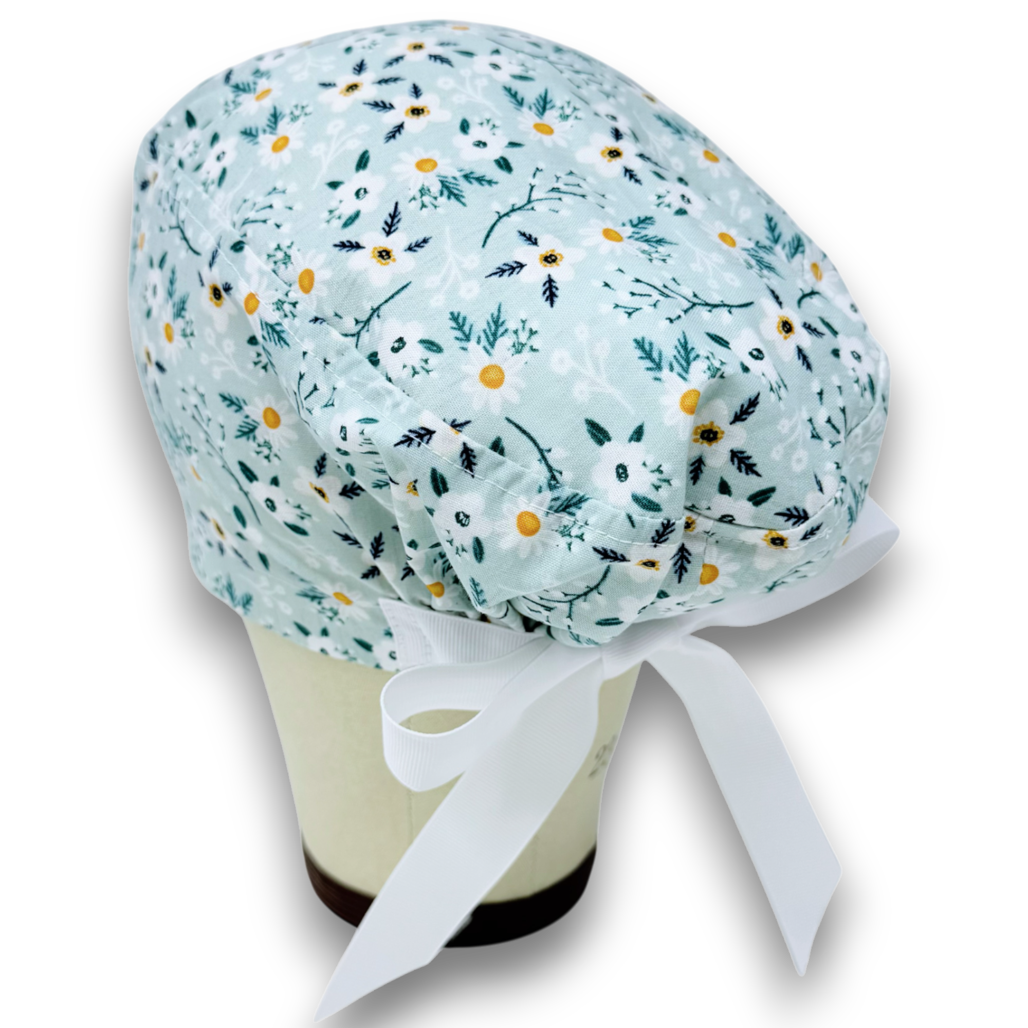 Floral Euro scrub cap with ties for Women by Paradise Caps. Euro PLUS style.