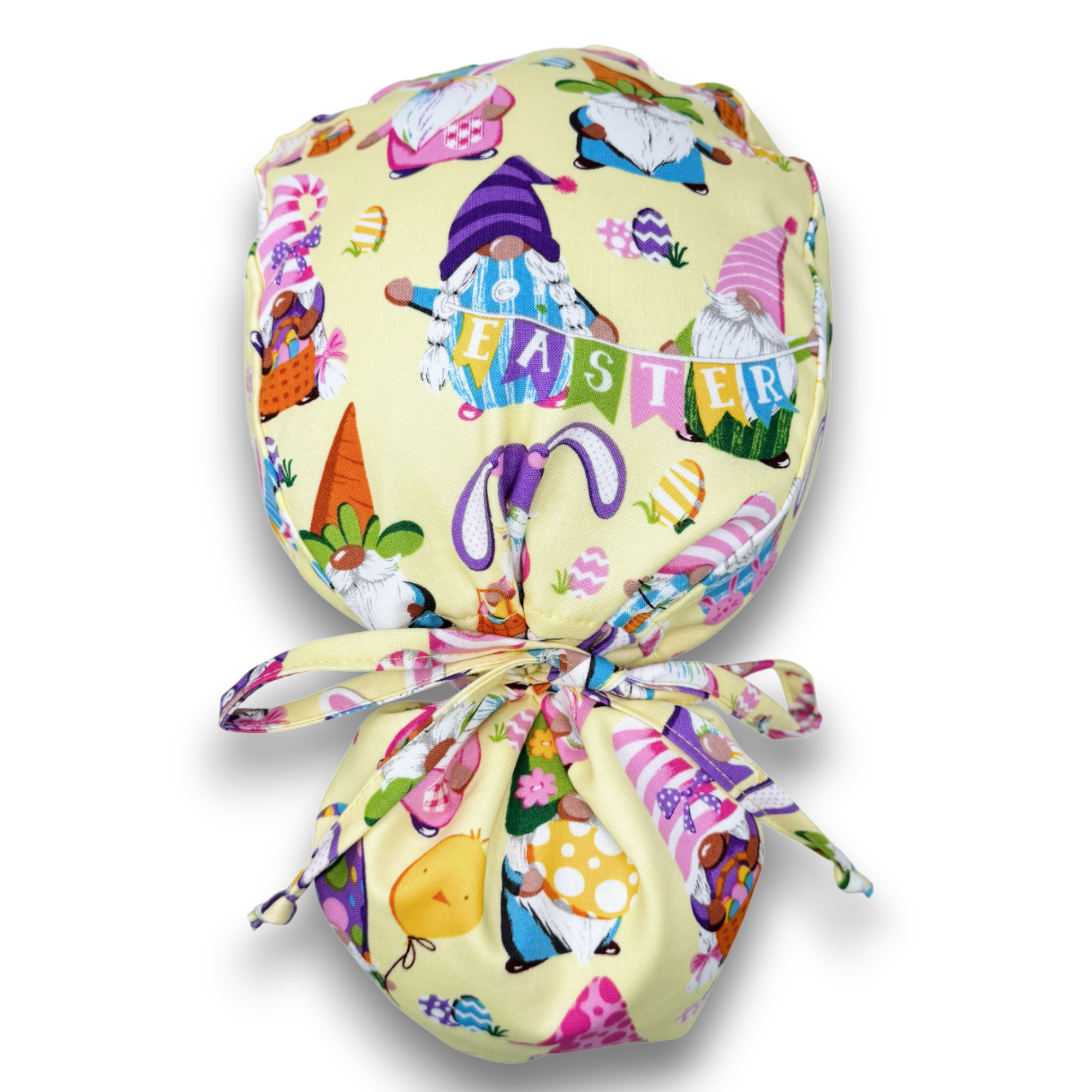 Easter Ponytail scrub cap for women with satin lined option by Paradise Caps.
