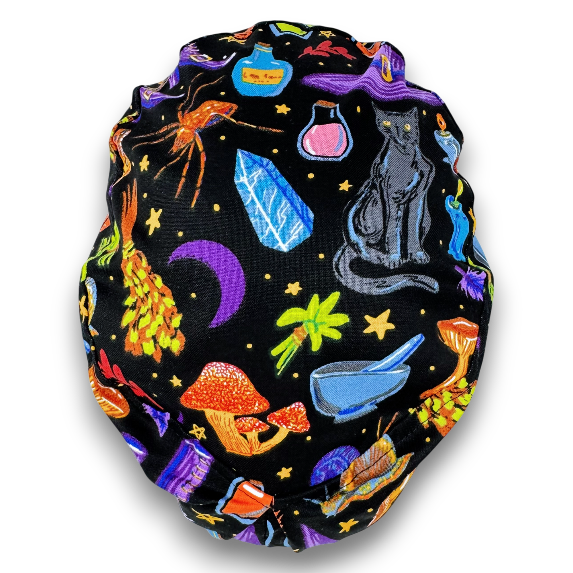 Halloween Witchy Icons Euro Scrub Cap for Women with Satin Lined Option by Paradise Caps.