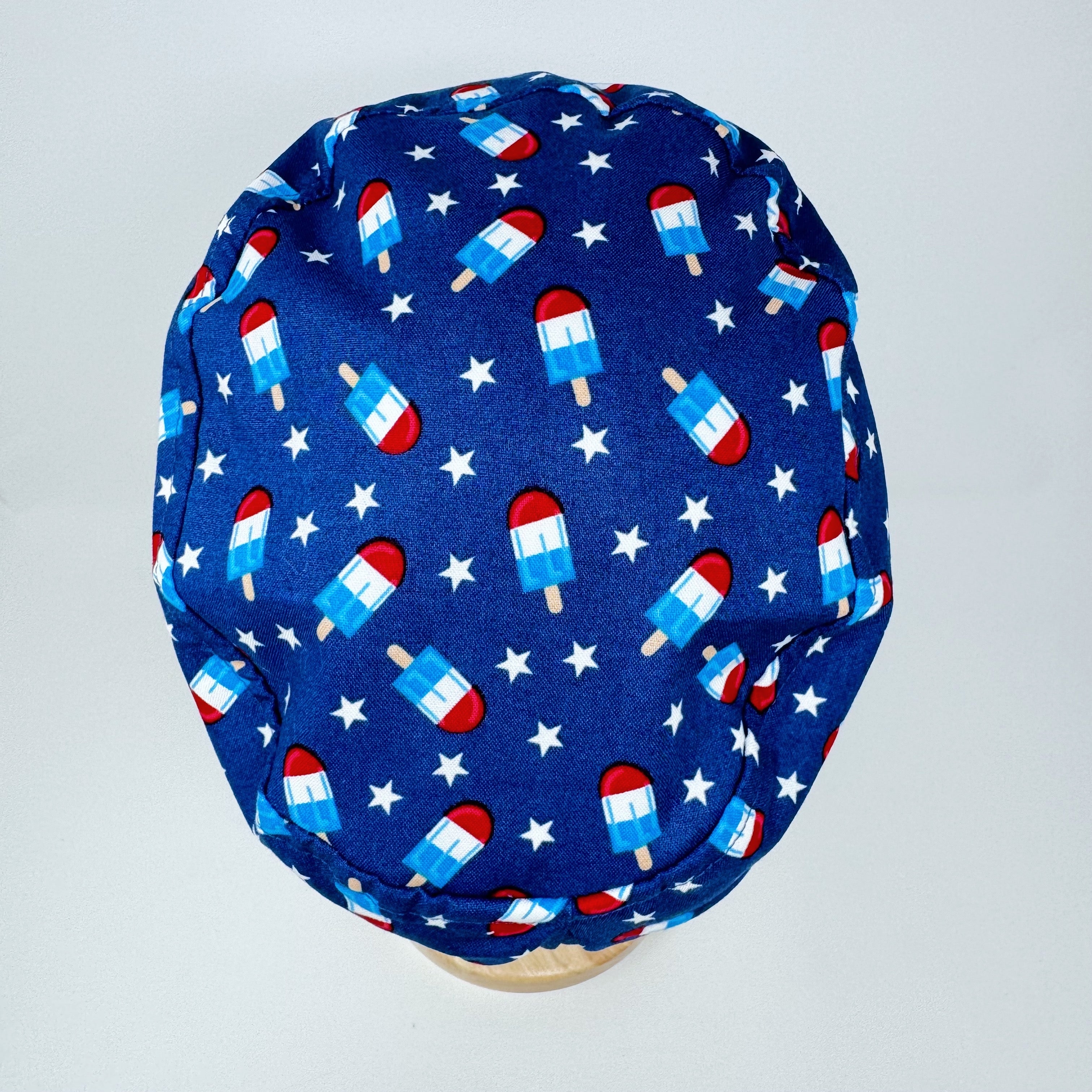 4th of July Euro scrub cap for women with satin lined option by Paradise Caps.