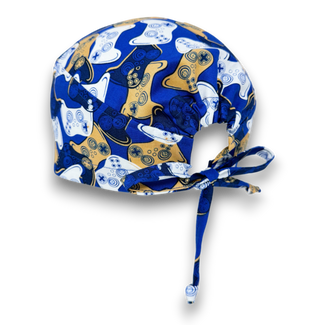 Men's surgical scrub cap. Gamer Mode skull tie-back style scrub hat by Paradise Caps.