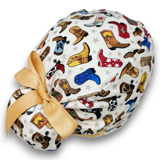 Cowboy Boots Euro scrub cap with ties for Women by Paradise Caps. Euro PLUS style.