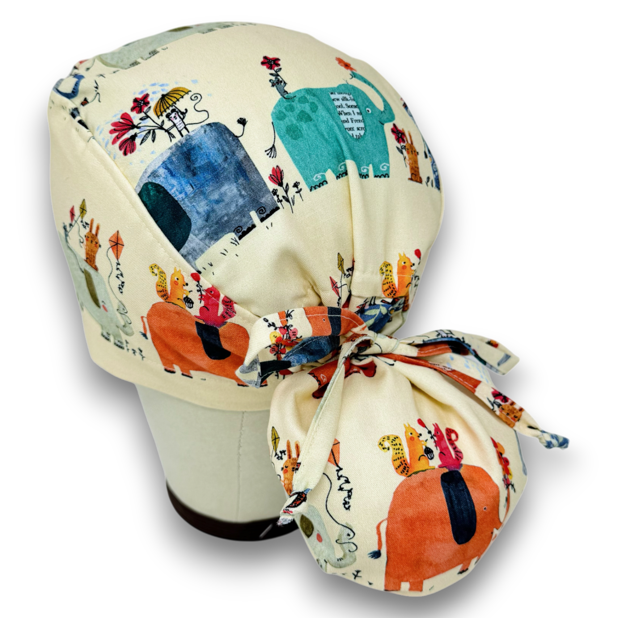 Elephant Ponytail scrub cap for women with satin lined option by Paradise Caps.