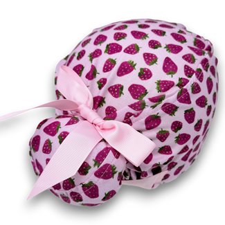 Strawberry Euro scrub cap with ties for Women by Paradise Caps. Euro PLUS style.