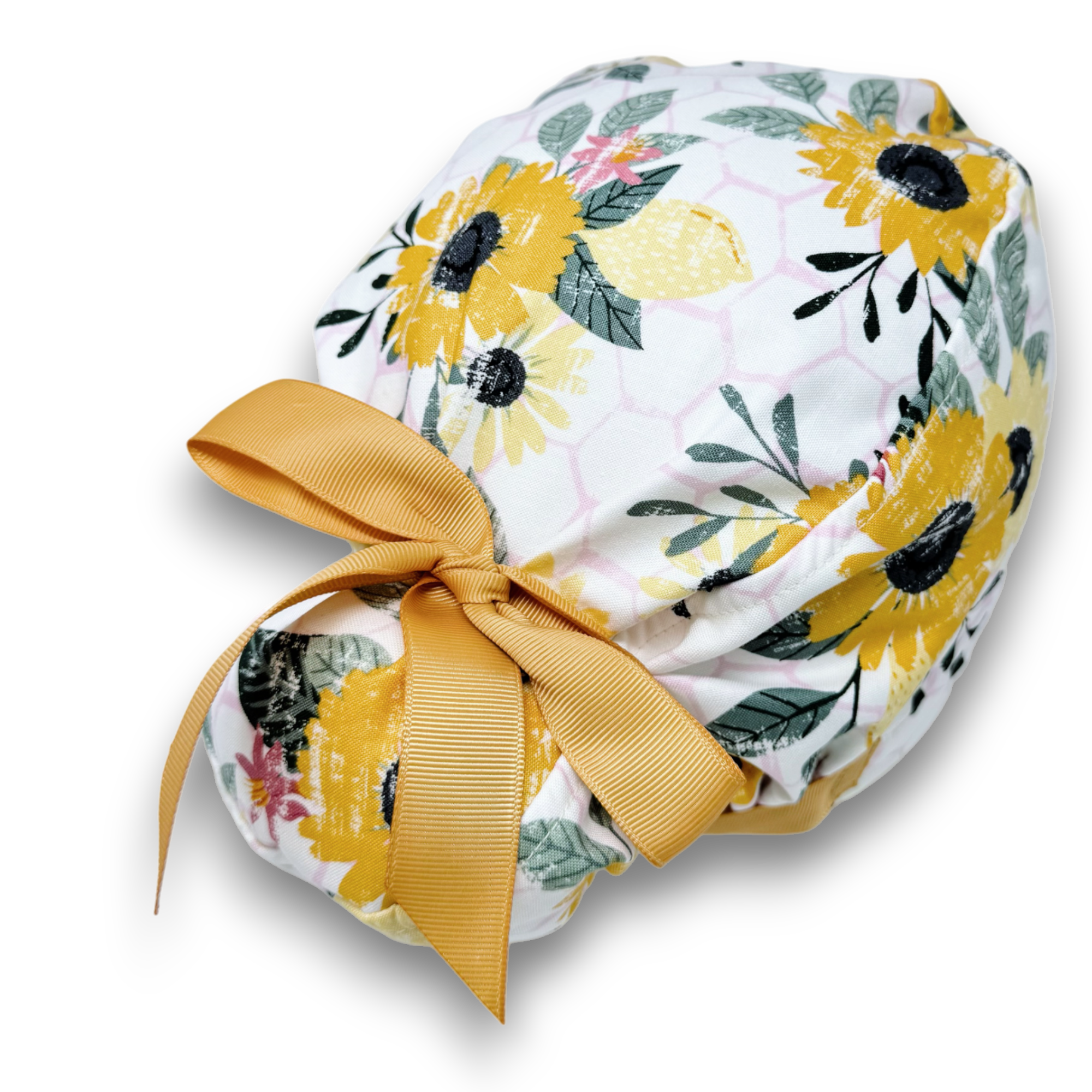 Sunflower Euro scrub cap with ties for Women by Paradise Caps. Euro PLUS style.
