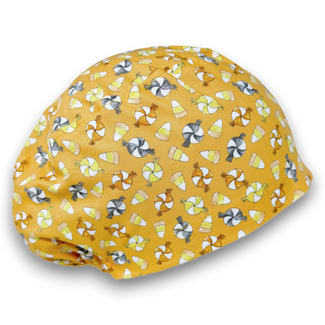 Candy Corn Euro Scrub Cap for Women with Satin Lined Option by Paradise Caps.