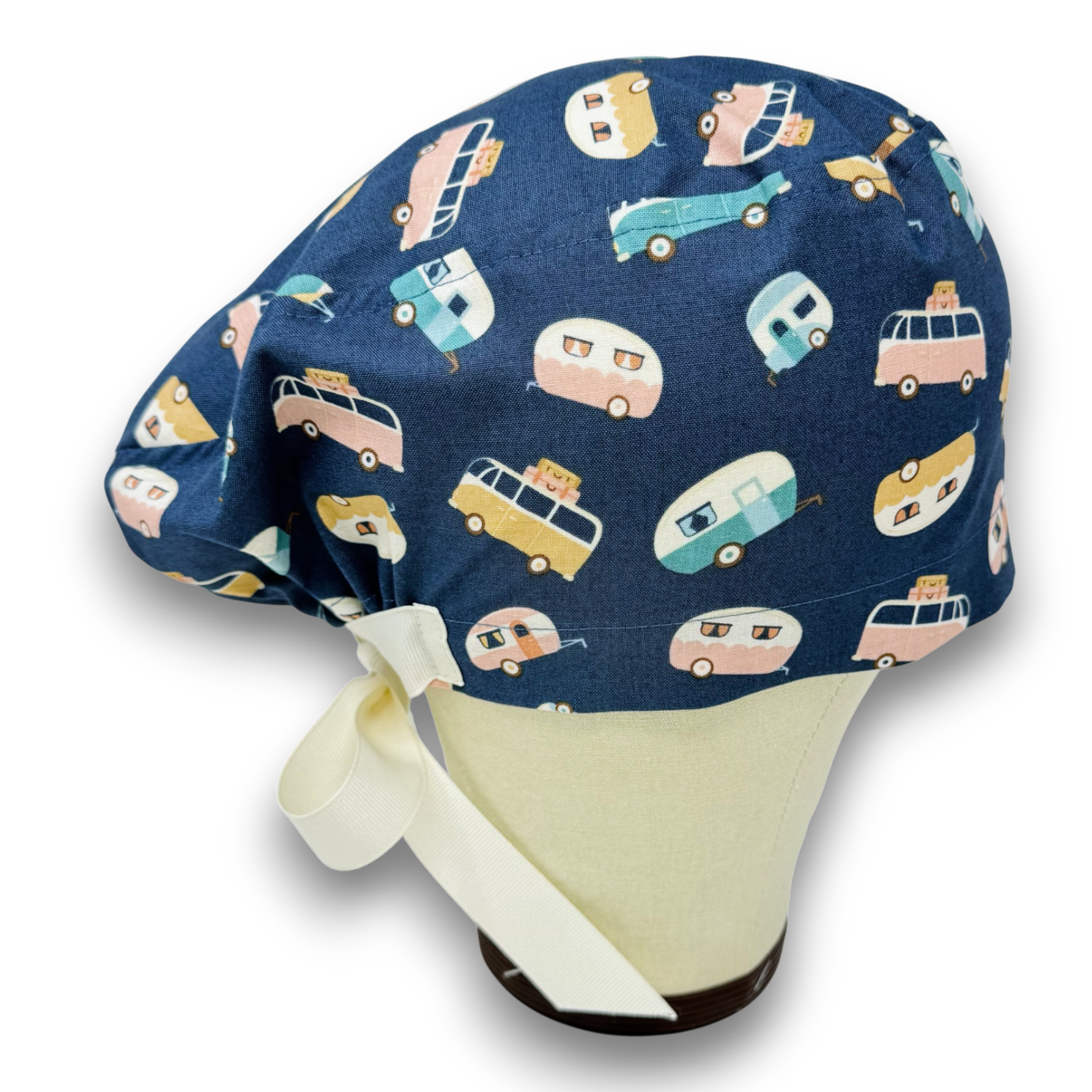 Trailer toss Euro scrub cap with ties for Women, Camping European Surgical cap with Satin Lined Option by Paradise Caps. Euro PLUS style.