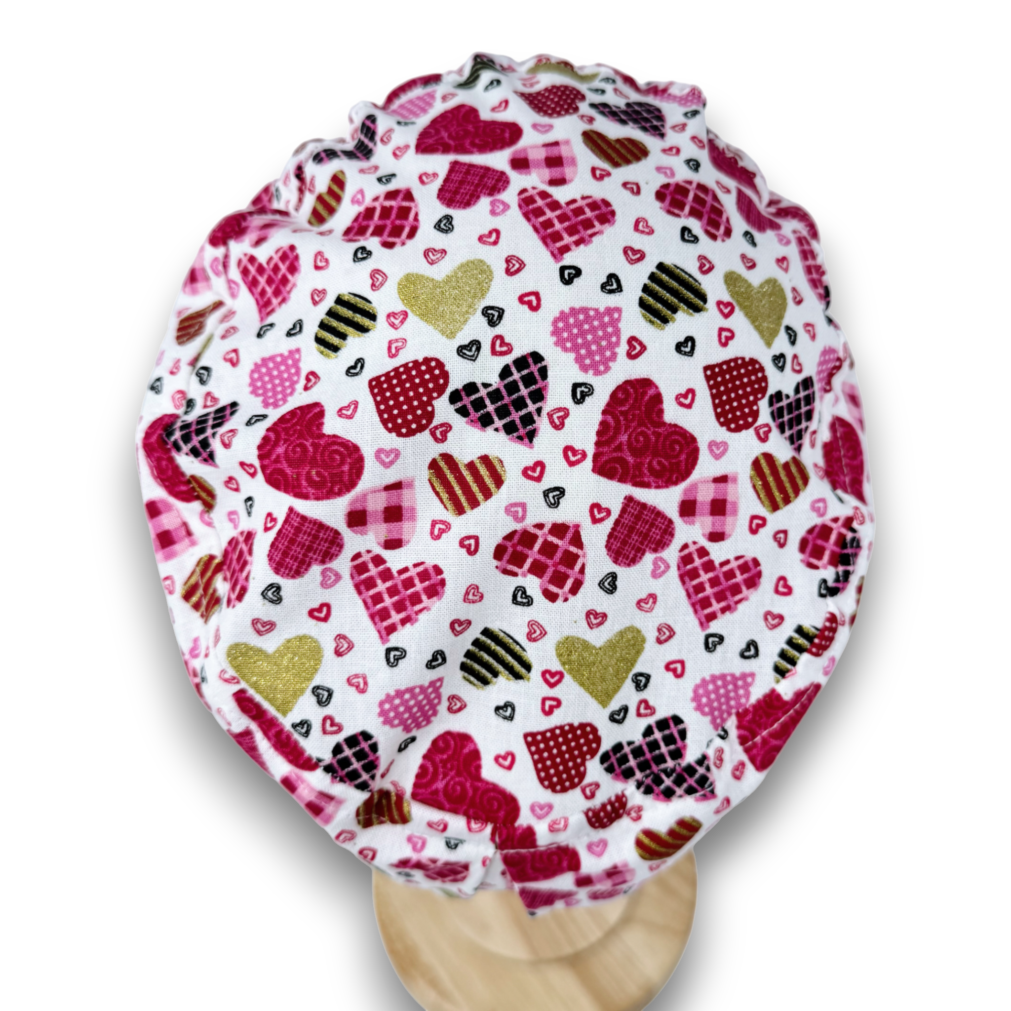 Valentine's day Scrub Cap for Women. Hearts print surgical cap with Satin Lined option by Paradise Caps.