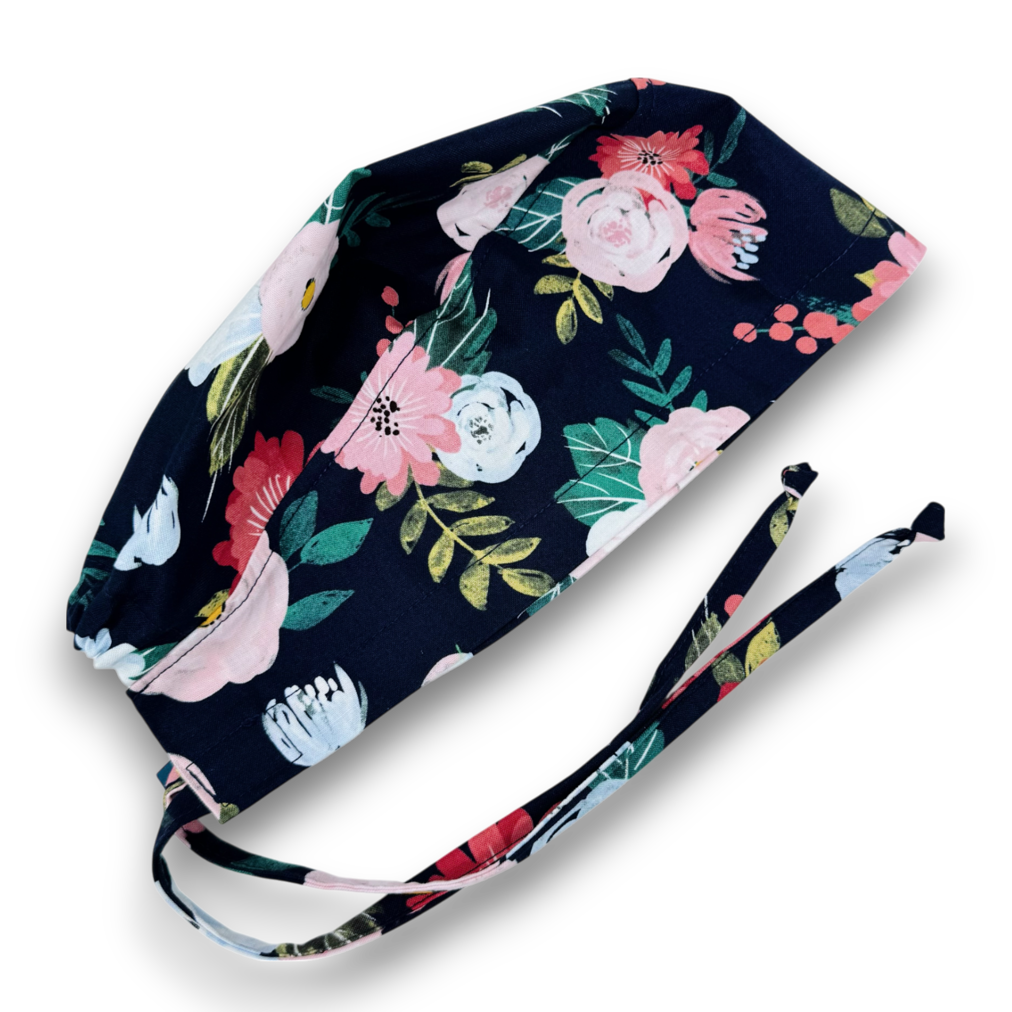 Flower Skull tie-back style surgical scrub cap by Paradise Caps.