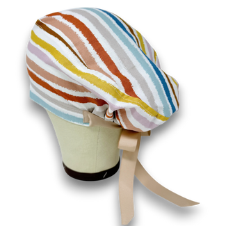 Retro Stripes Euro scrub cap with ties for Women by Paradise Caps. Euro PLUS style.