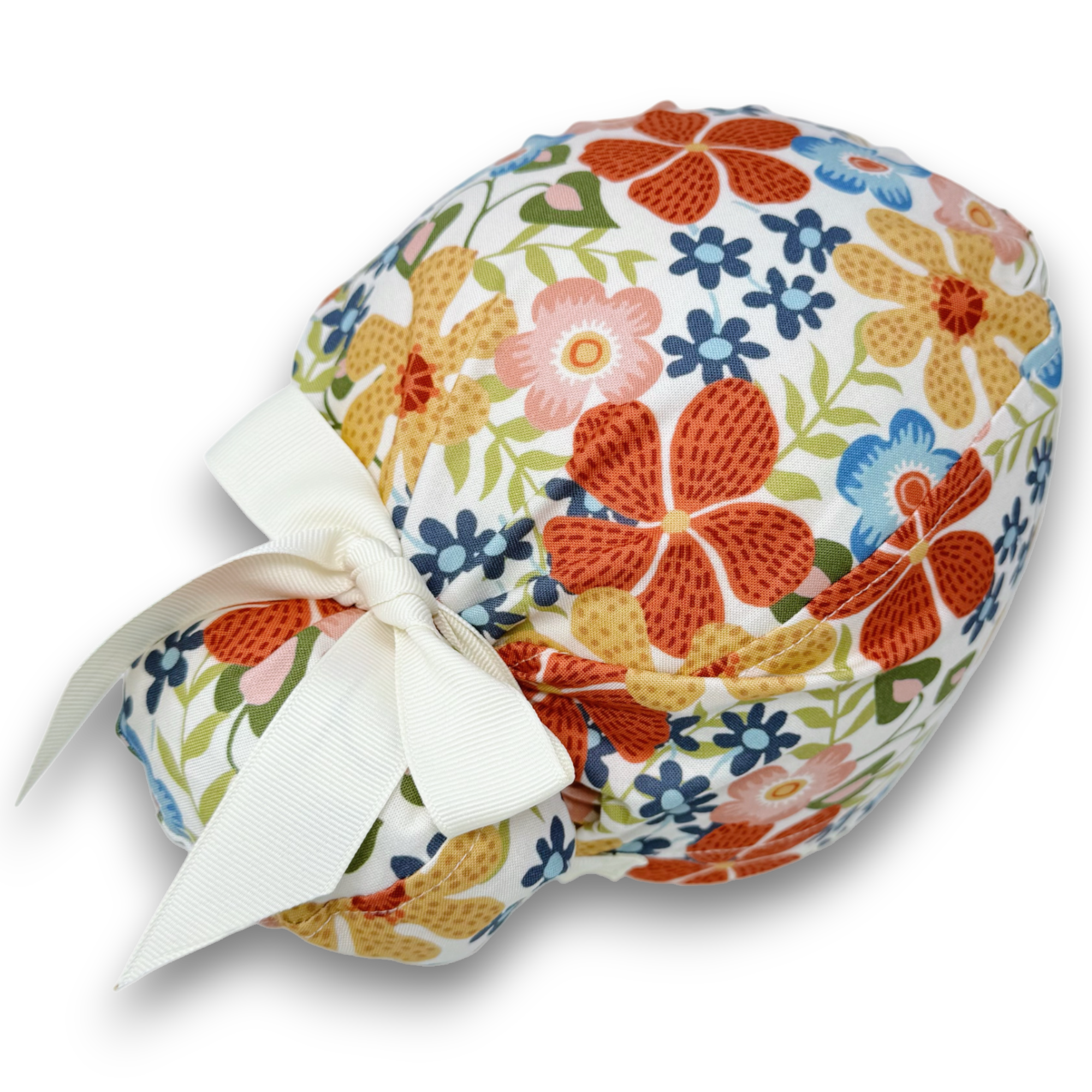 Retro Floral Euro scrub cap with ties for Women by Paradise Caps. Euro PLUS style.