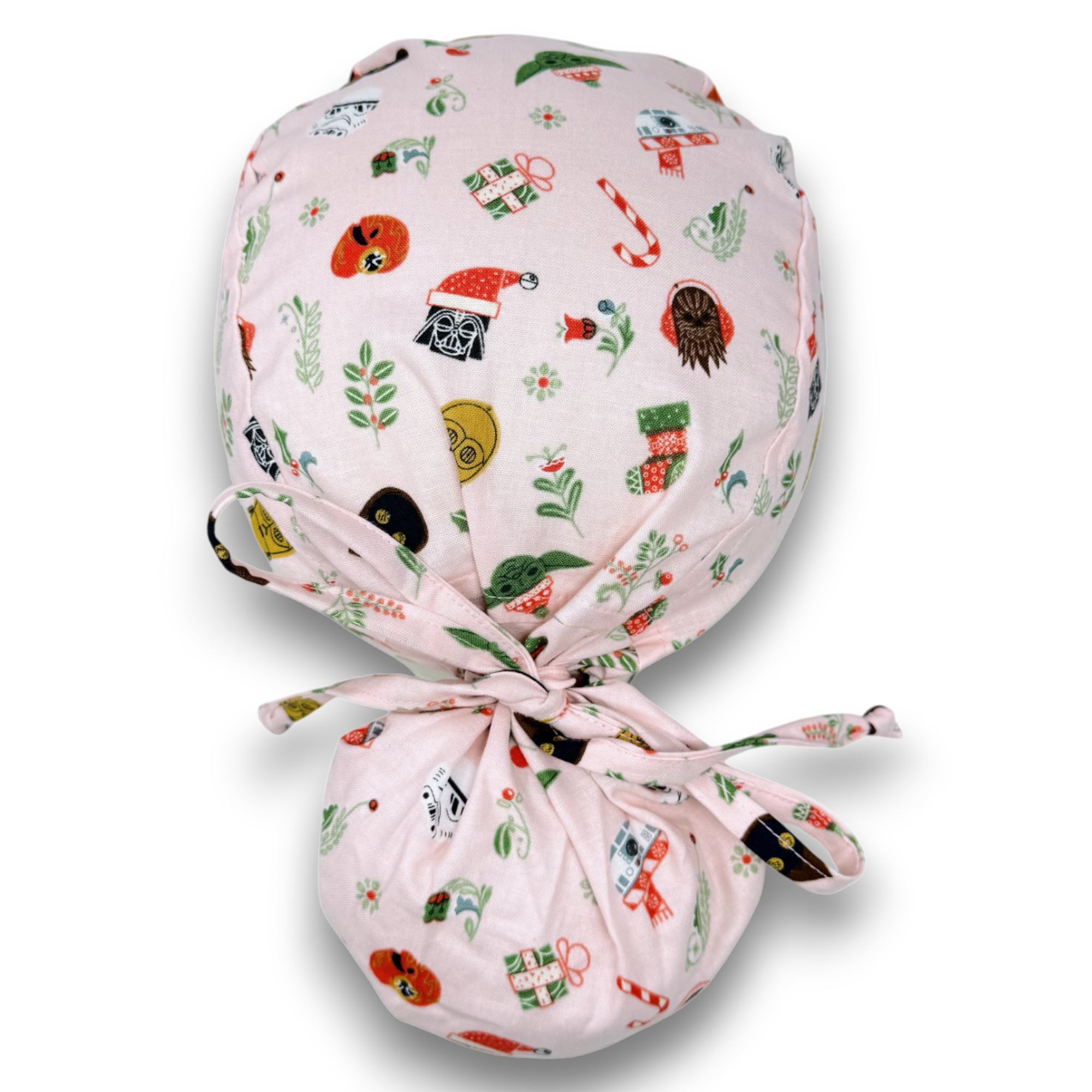 Christmas Ponytail scrub cap for women with satin lined option by Paradise Caps.