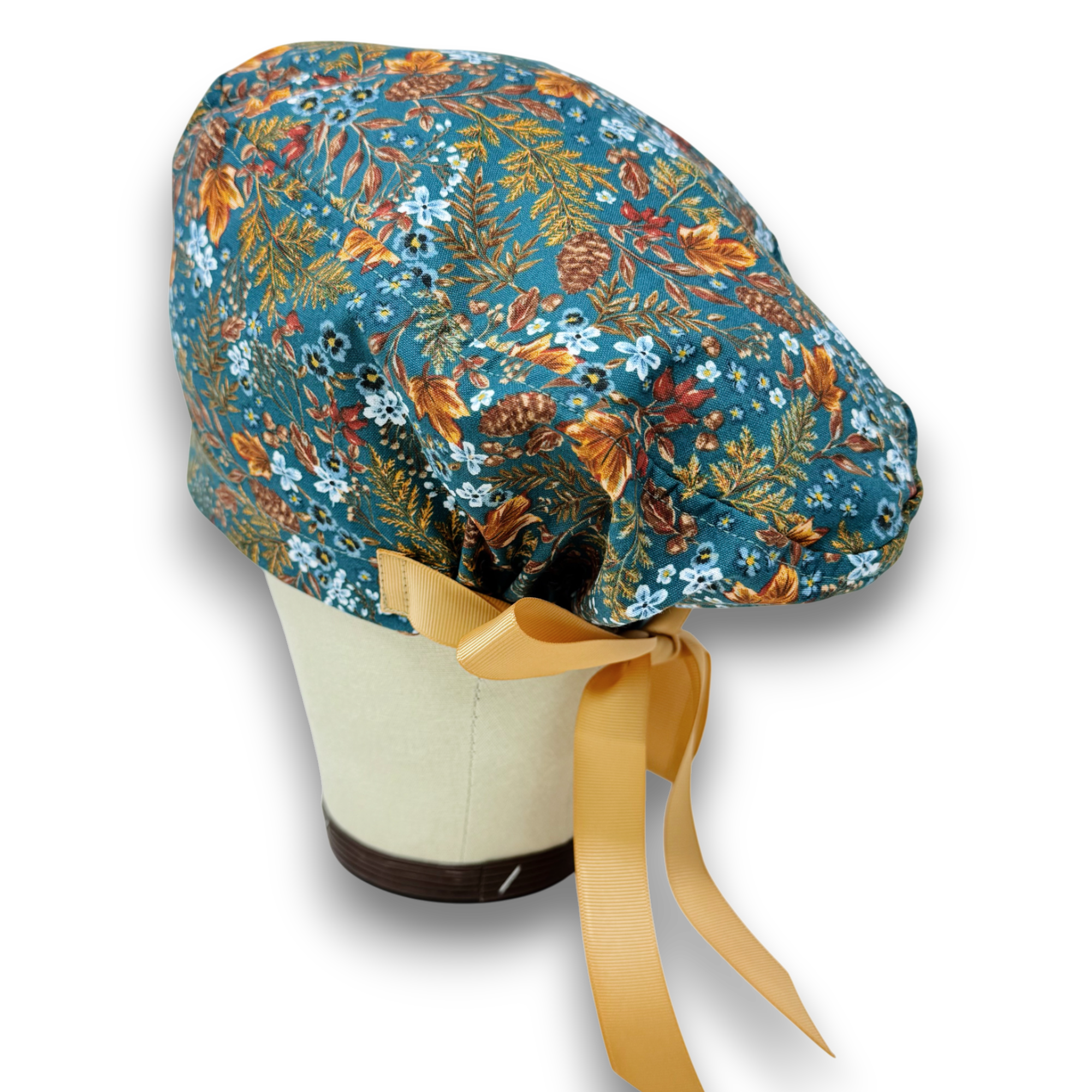 Fall leaves Euro scrub cap with ties for Women by Paradise Caps. Euro PLUS style.