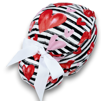 Valentine's day Euro scrub cap with ties for Women, Love Stripes European Surgical cap with Satin Lined by Paradise Caps.