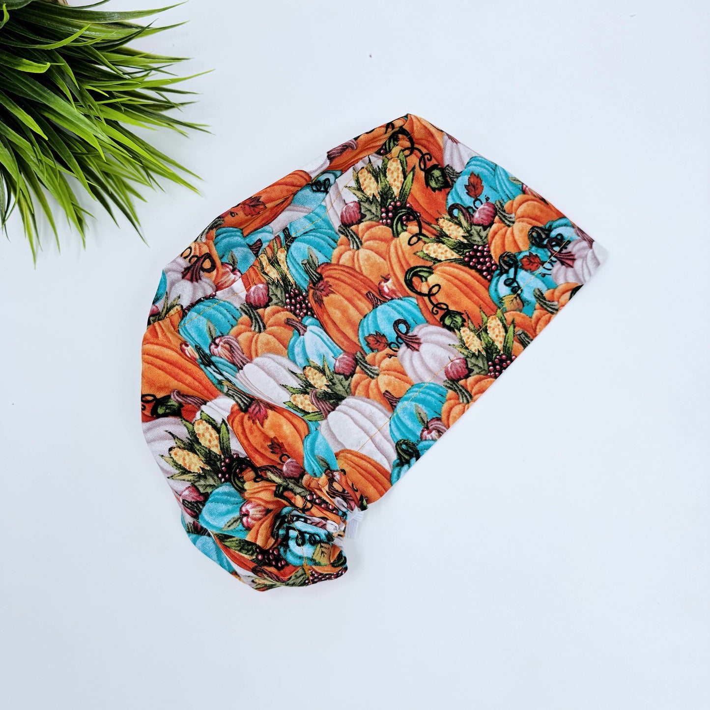 Thanksgiving Pumpkin Euro Scrub Cap for Women, Surgical cap Satin Lined Option